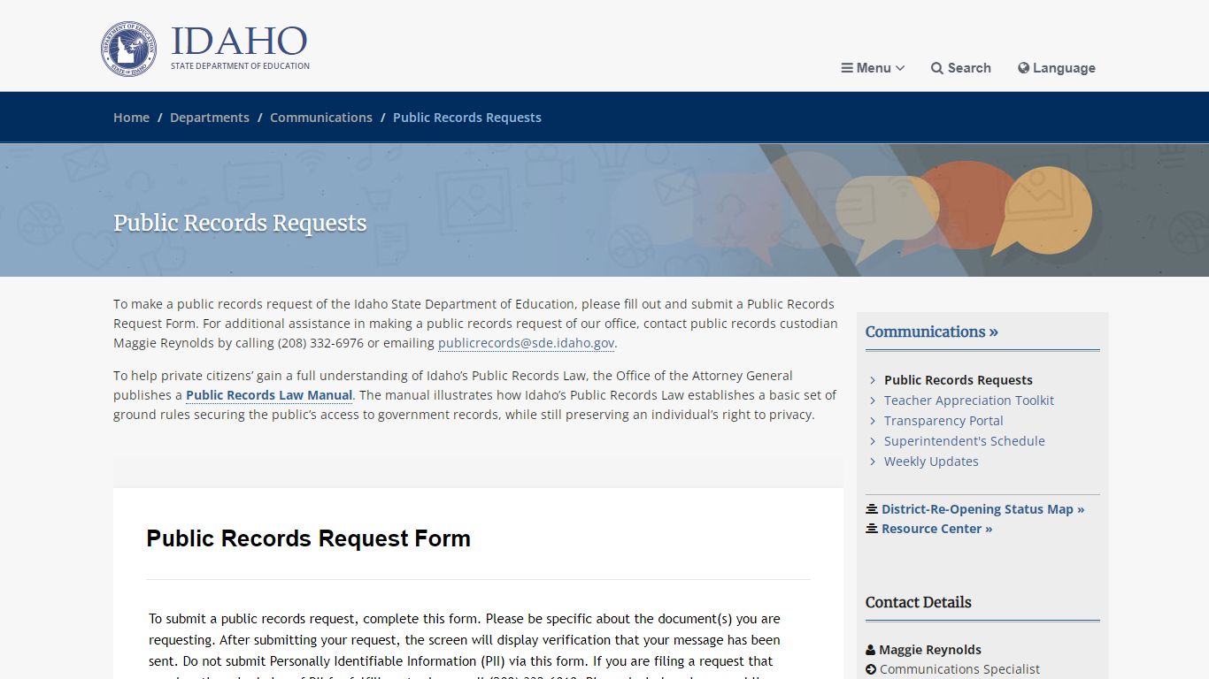 Public Records Requests / Communications / Idaho State Department of ...